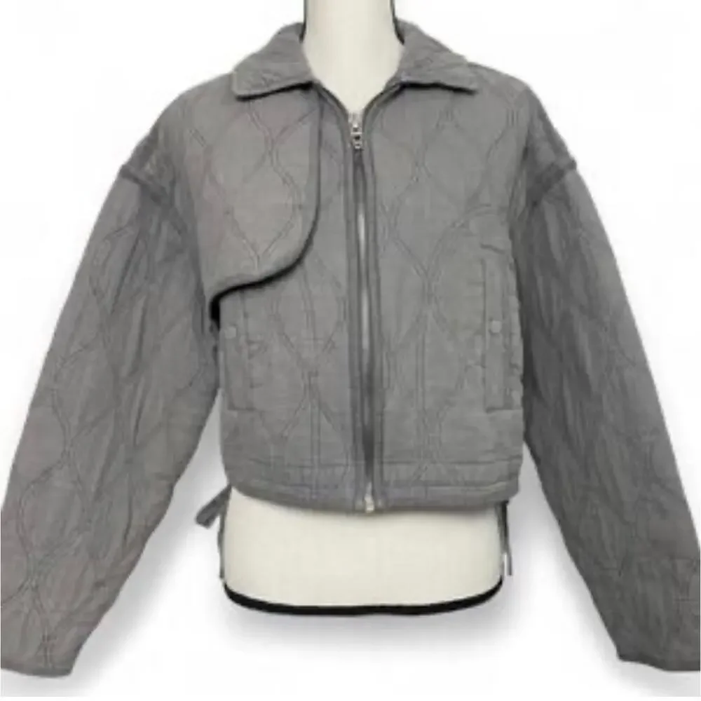Blank NYC Grey Cotton Quilted Jacket Sz Large
